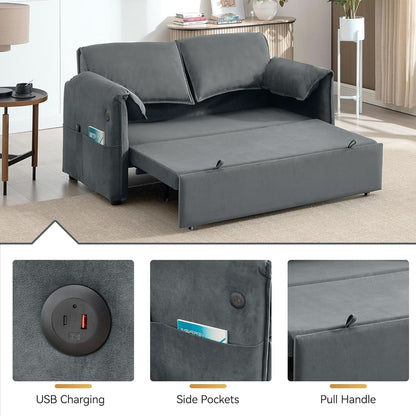 Sixty ThreeInch Pullout Velvet SofaBed Premium Edition