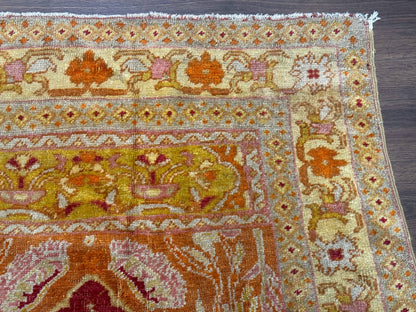 Antique Turkish Prayer Rug 4x6, Red and Golden Mustard, Mihrab Design, Anatolian Carpet