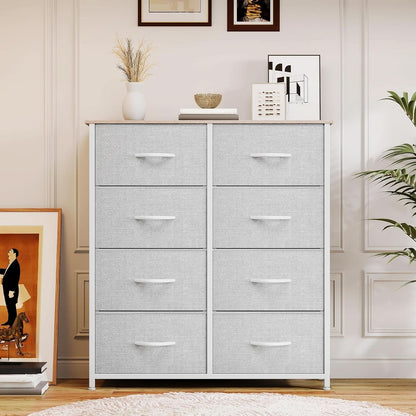Bedroom Tall Linen Textured Fabric Dresser Drawers