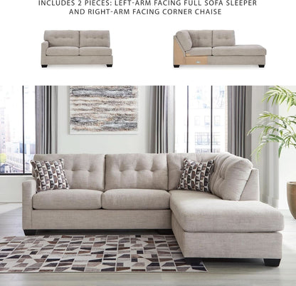Beige Sleeper Sectional Featuring Chaise Memory Foam