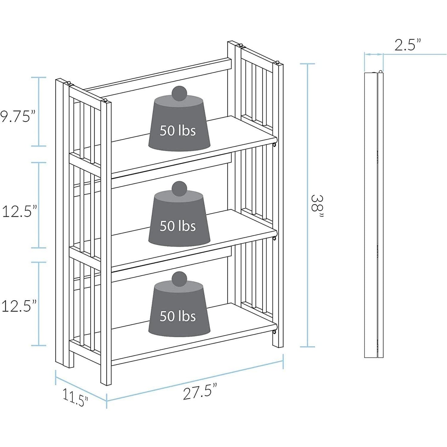 Chestnut Three Shelf Stackable Bookcase Solid Wood