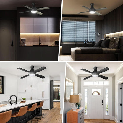 52 Inch Matte Black Ceiling Fan For Living Room Space