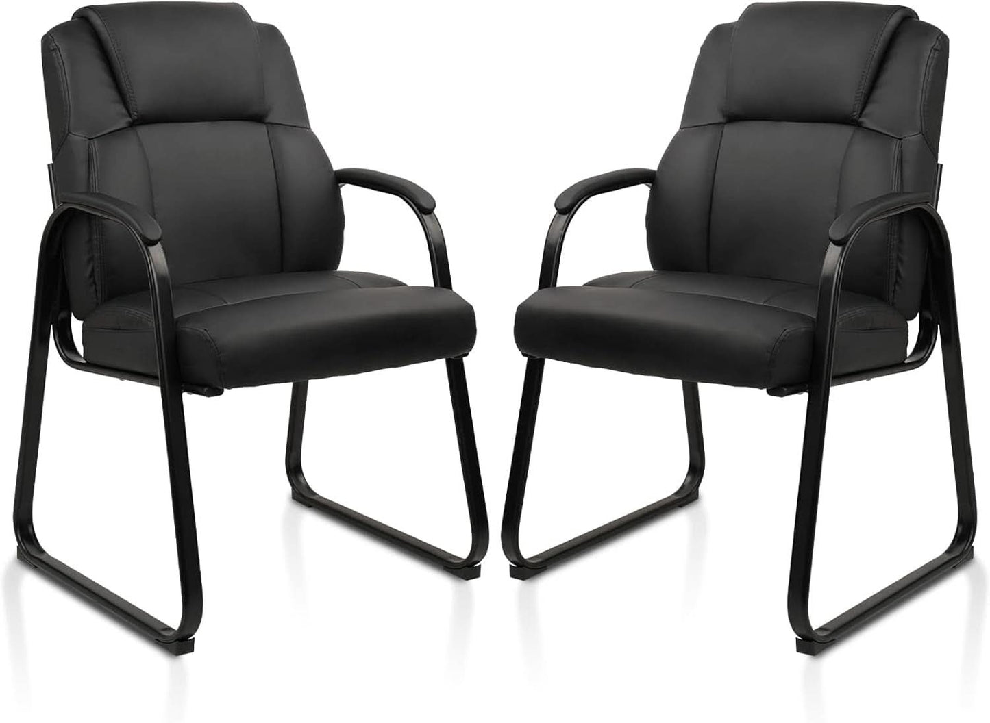Black Leather Guest Chair 2 Pack With Padded Armrests
