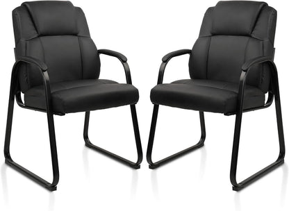 Black Leather Guest Chair 2 Pack With Padded Armrests