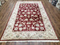 Vintage Traditional Oriental Area Rug, Hand-Knotted, Wool & Silk Accents, Maroon Red and Beige, 6x9 Carpet, 5' 9" x 9'
