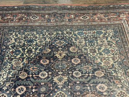 Antique Persian Bidjar Rug 8x15 – Navy Blue, Herati Pattern, Early 20th Century