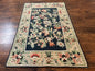 Vintage American Needlepoint Rug 4x6, Dark Green, Wool, Handmade, Flatweave Carpet
