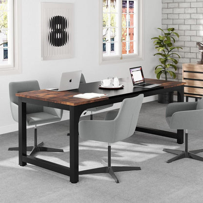 70.8-Inch Rustic Brown Black Executive Desk Thick Frame