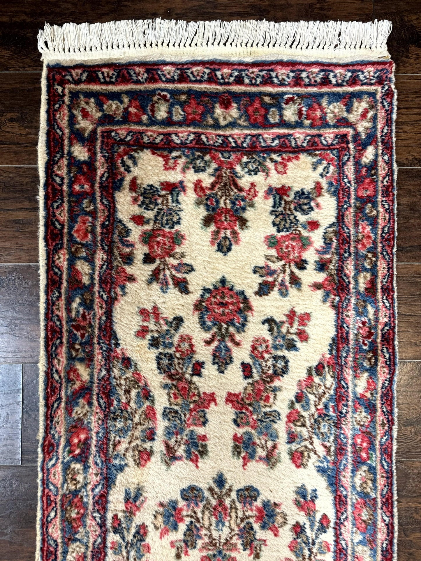 Persian Sarouk Runner Rug 2.4 x 21, Handmade Wool Floral Runner Rug for Hallway, 21ft Runner, Ivory