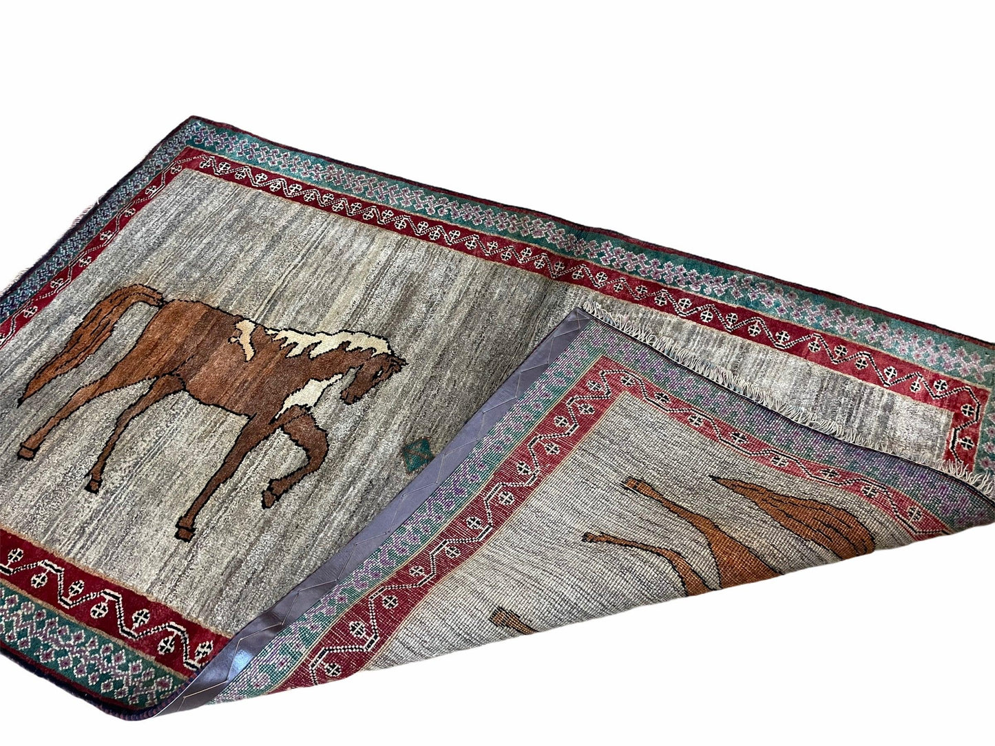 4 X 6 Handmade Rug Zagros New Vintage Quality Wool Rug Horses Silver Brown Nice
