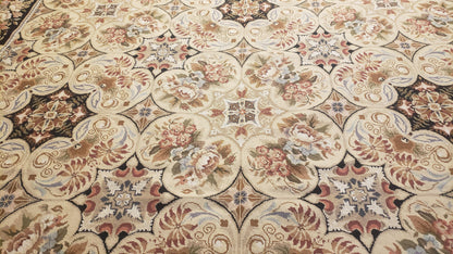 Needlepoint Rug 8x10ft Allover European Design Flowers 100% Wool Hand Knotted Aubusson Area Rug Brand New Flatweave Needle Point Carpet Chic