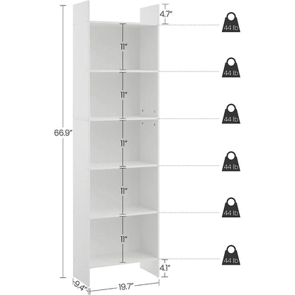 White 6-Tier Bookshelf Anti Tip Design For Home Office