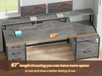 66 Inch Home Office Desk With File Drawer For Computer