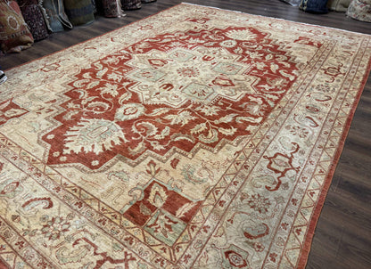 Turkish Heriz Serapi Rug 9x13, Geometric Medallion