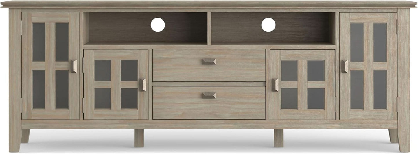 Solid Wood TV Stand 72 Inch Wide Distressed Grey Finish