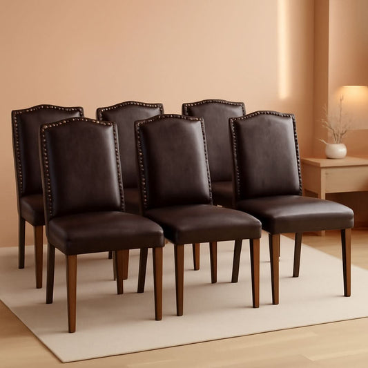 Six Piece Dark Brown Dining Chairs Living Room Set