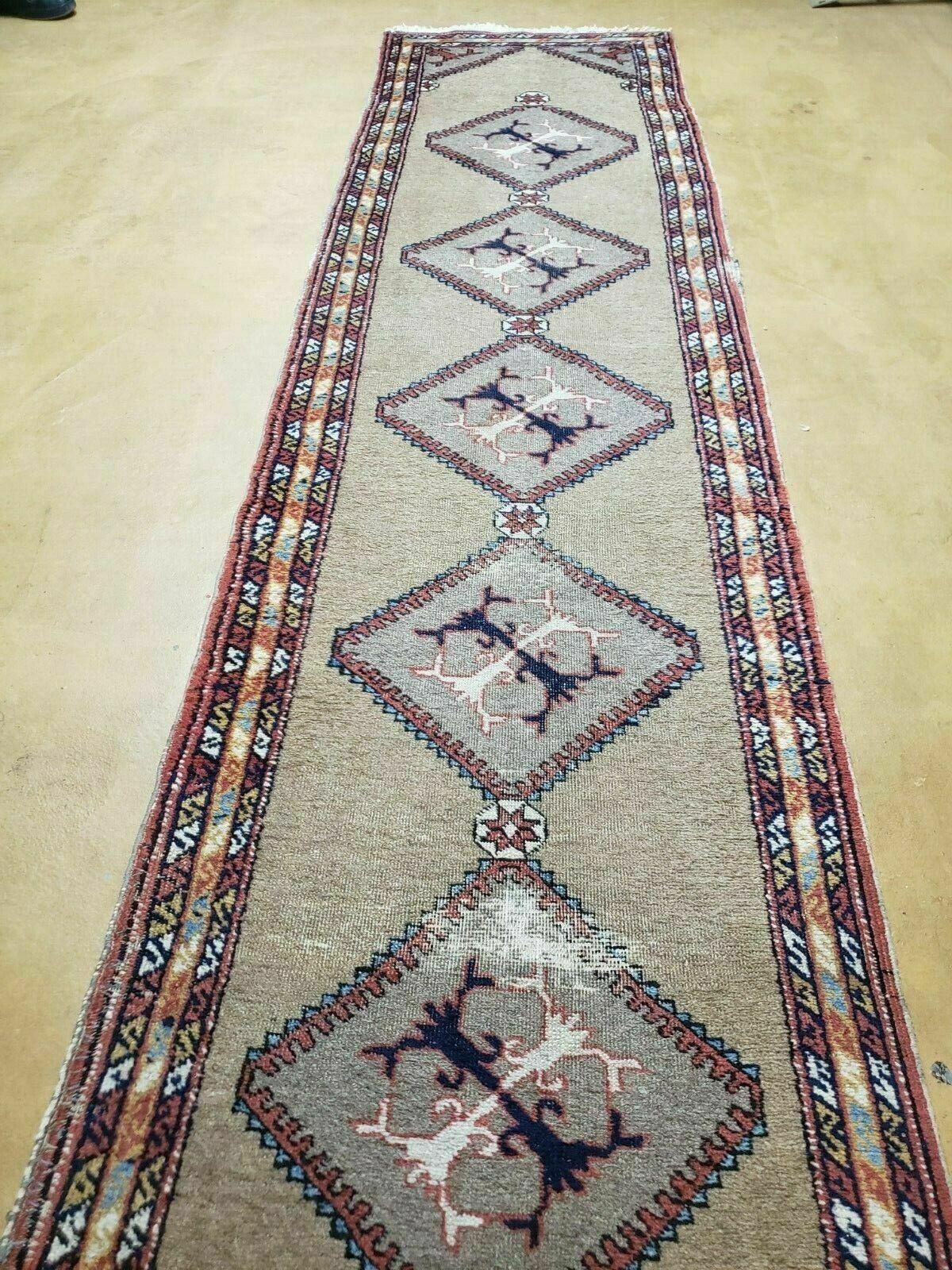 2'4" X 11' Antique Handmade Turkish Wool Rug Runner Carpet Camel Hair Nice