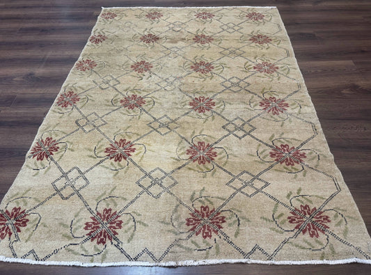 Turkish Rug 5x6, Oushak Carpet, Beige
