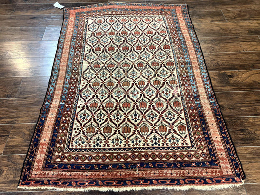 Antique Caucasian Rug 4x6, Hand Knotted Wool Carpet, Shirvan Rug