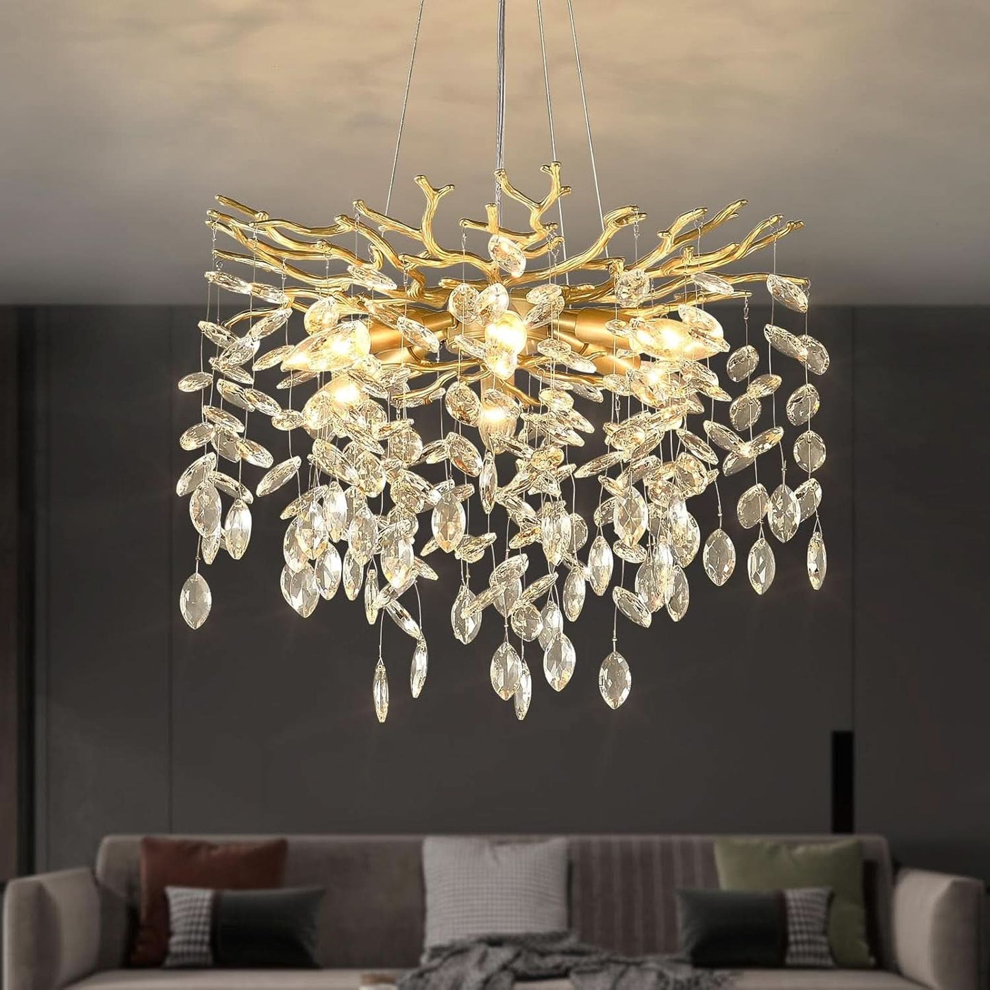 Gold Crystal Tree Branch Chandelier 18 Inch K9 Crystals