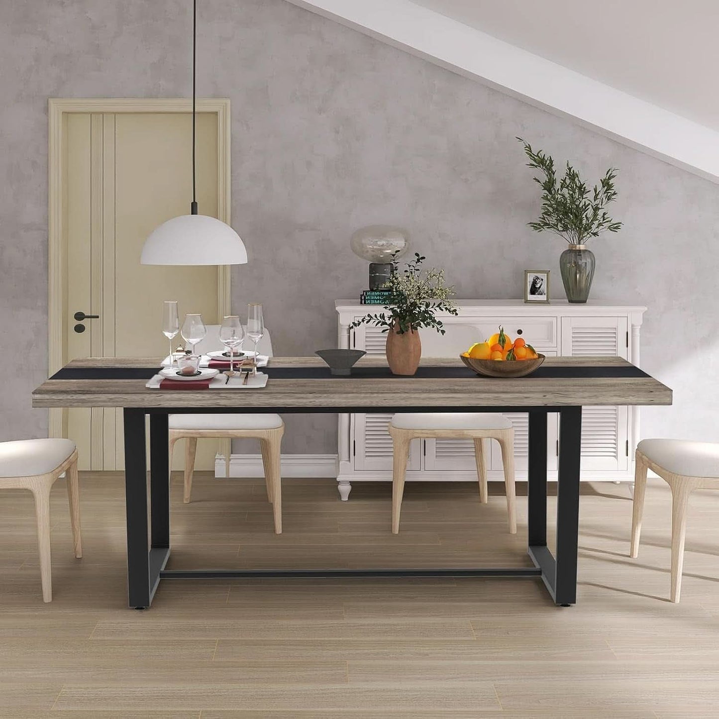 71 Inch Grey Dining Table Industrial Farmhouse Style