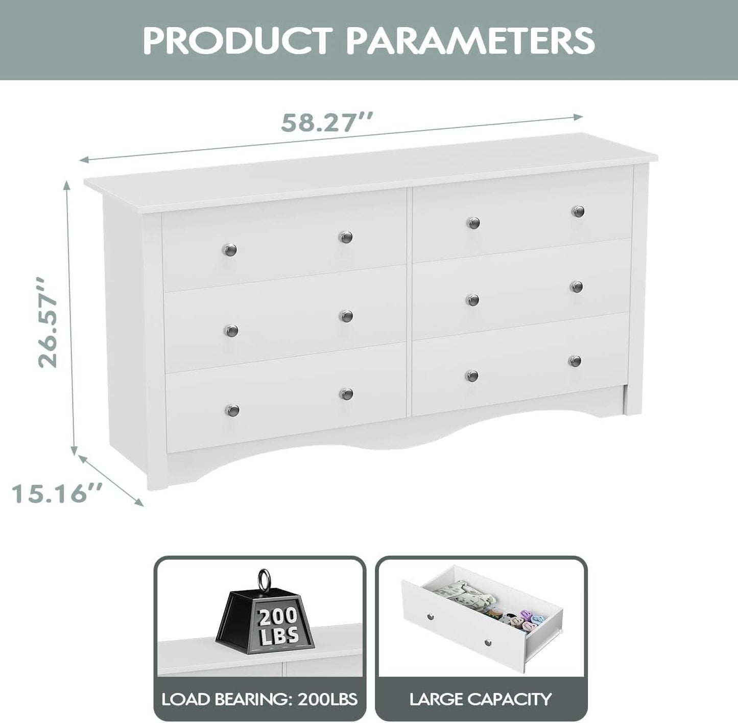 Dresser With 6 Drawers And TV Stand White Wood Storage