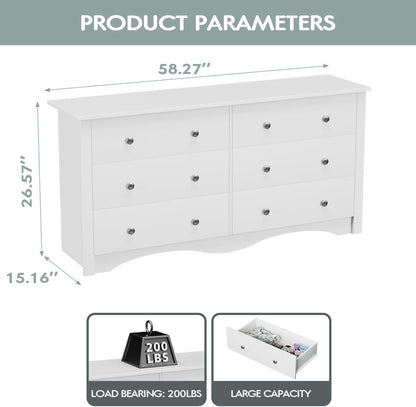 Dresser With 6 Drawers And TV Stand White Wood Storage