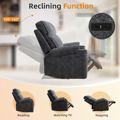 Grey Fabric 3-Seater Electric Recliner Sofa with Cup Holders