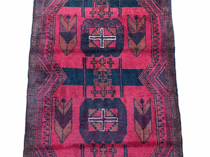 2' 10" X 4'6" Vintage Handmade Tribal Wool Rug Balouchi Rug Afghan Rug Red Black