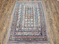 Caucasian Rug 3'9" x 5'7", Antique 1920s Collectible Caucasian Chi Chi Carpet, Hand Knotted, Colorful, Dark Blue Cream Red, Wool, Small Rug