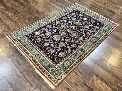 Blue Persian Qum Rug 5x7, Very Fine and Wonderful Authentic Persian Carpet, Wool Hand Knotted Vintage Semi Antique Oriental Rug, Floral, Ghom Qom Rug
