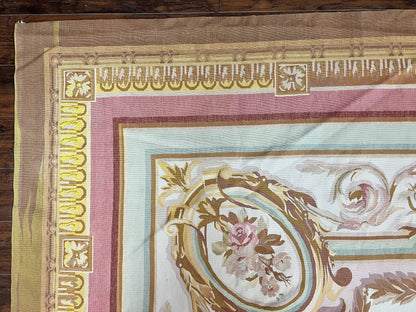 Large Aubusson Rug 11x15, Oversized Gallery Palace Size Flatweave Savonnerie Carpet 11 x 15 ft, Wool Handmade Vintage Elegant European