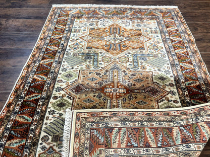 Turkish Kazak Rug 4x6, Geometric Medallions, Vintage Handmade Wool Carpet