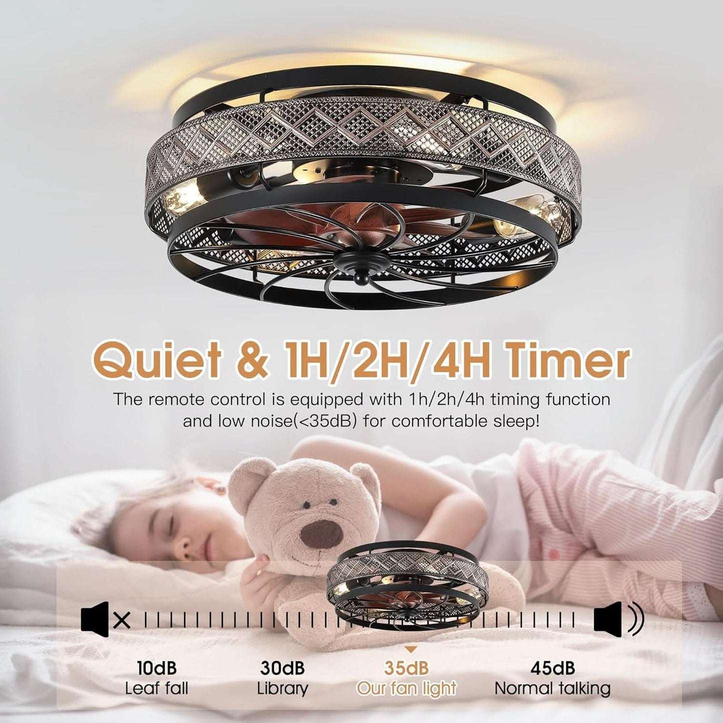 18 Inch Industrial Caged Ceiling Fan With Light Remote