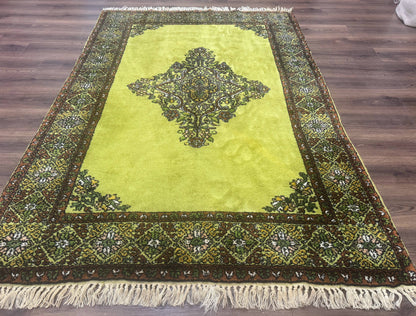 Moroccan Rug 6x8, Semi Open Field, Vintage, Lime Green, Wool Carpet