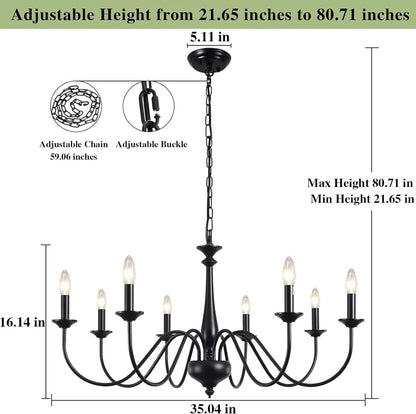 Eight Light Black Farmhouse Chandelier for Dining Room