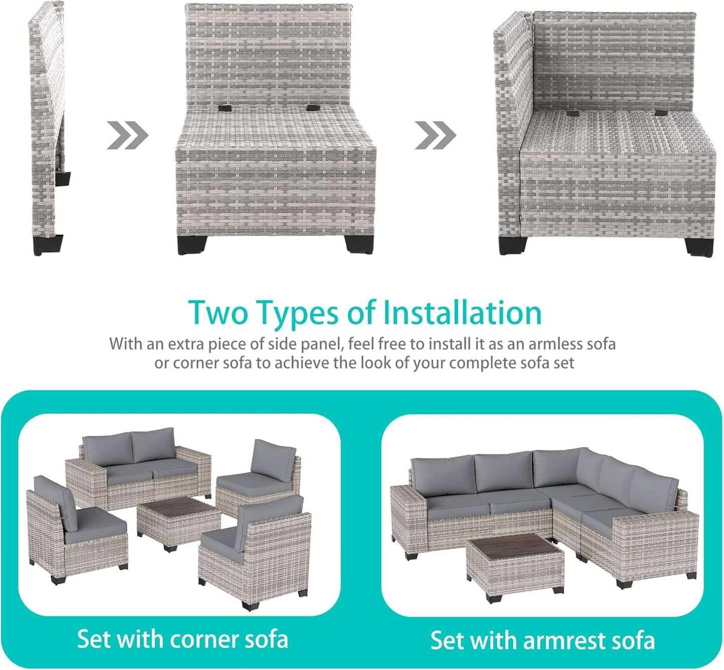 6-Piece Outdoor Wicker Patio Set With Grey Cushions