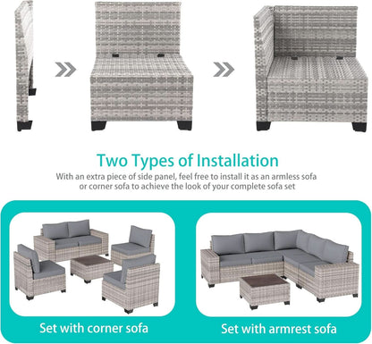 6-Piece Outdoor Wicker Patio Set With Grey Cushions
