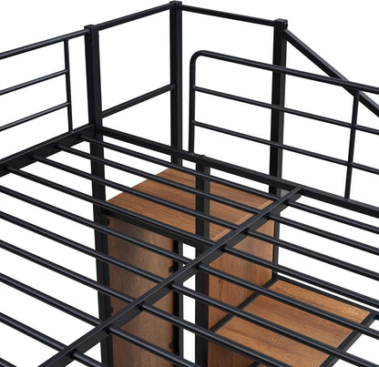 Full Over Full Metal Bunk Bed With Storage Stairs Black