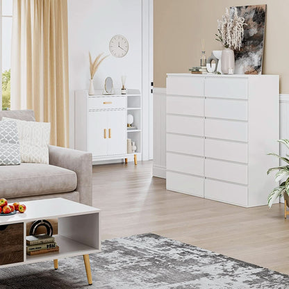 White Wooden 6 Drawer Bedroom Dresser With Sliding Rails