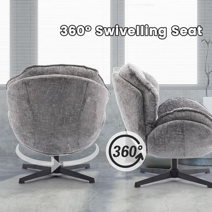 Gray Swivel Upholstered Accent Chair With Metal Legs