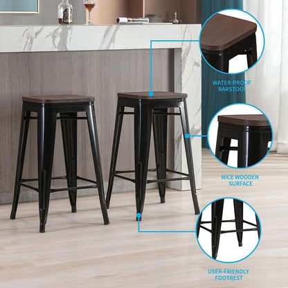 Square Metal Bar Stool Set Of 2, Stackable, 330 Lb Capacity