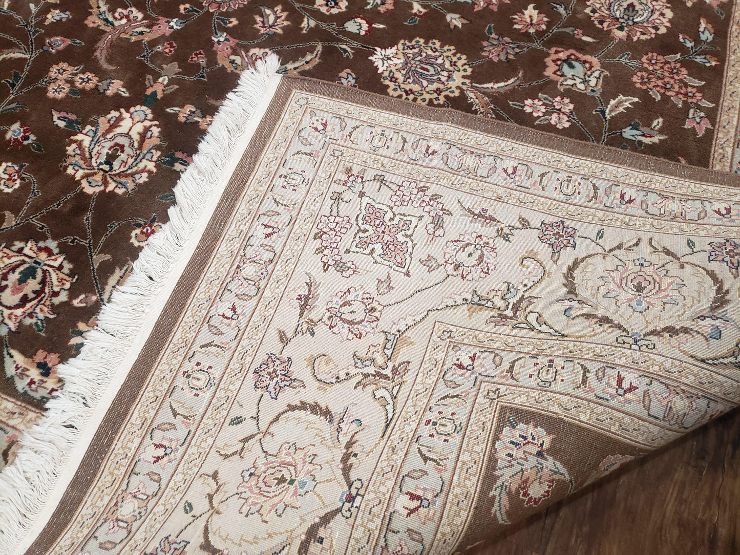 Vintage Pak-Persian Area Rug 9x12, Wool Hand-Knotted Spice Brown & Ivory Traditional Fine Oriental Carpet, Pakistani Carpet, 9 x 12 Fine Rug