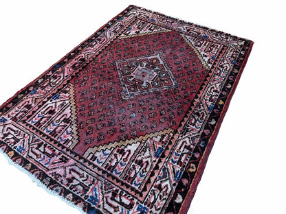 4x6 Antique Rug Handmade Wool Rug Organic Dyes Red Ivory Red Tribal Rug Boho Rug