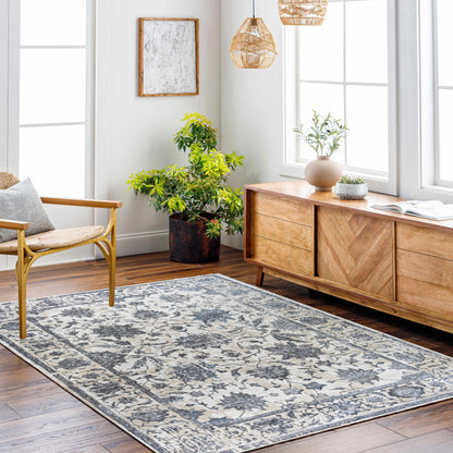 ROY's Home Alfombras de diseño de dos niveles, patrón clásico: hilo marfil brillante, gris y beige 