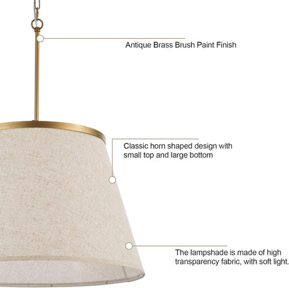 24 Inch Boho Fabric Drum Pendant Chandelier Antique Brass