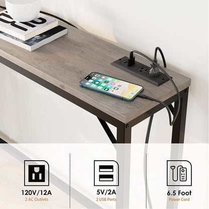 Industrial Grey Console Table With Charging Station