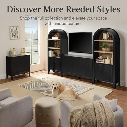 Black Two Door Modern Entryway Storage Cabinet Reeded Doors