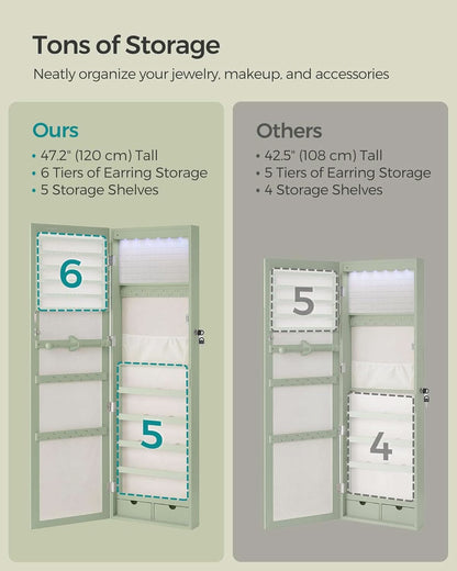 Laurel Green 47 Inch Tall Lockable Mirror Jewelry Armoire