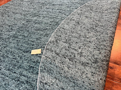Large Round Indian Rug 11x11, Teal, Vintage Handmade Wool Carpet
